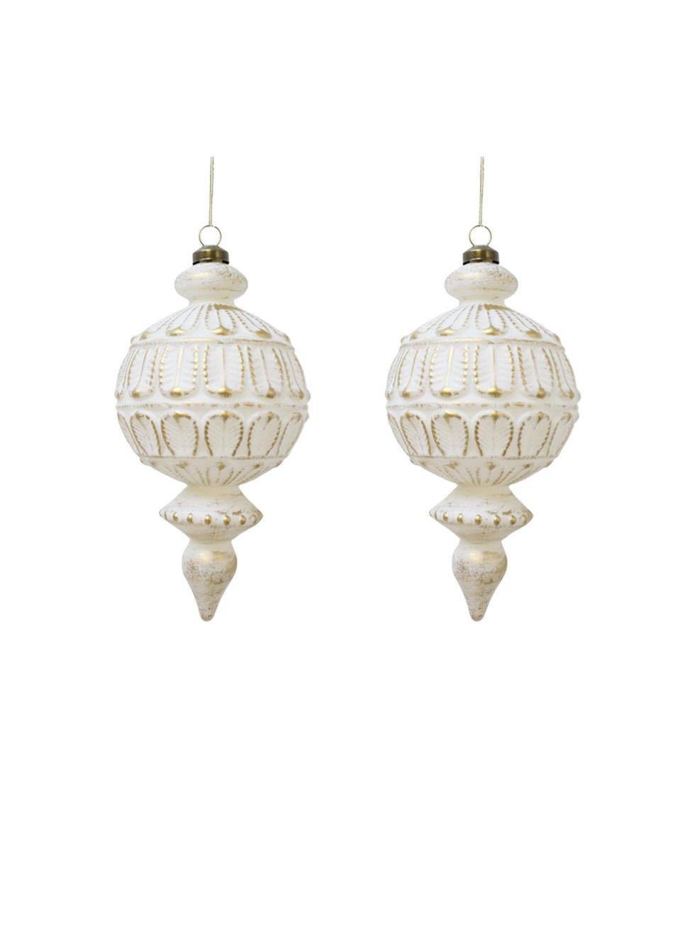Yılbaşı Ağaç Süsü Retro Altın Eskitme Detaylı Sarkıt Beyaz Gold 16 cm 2'li Set