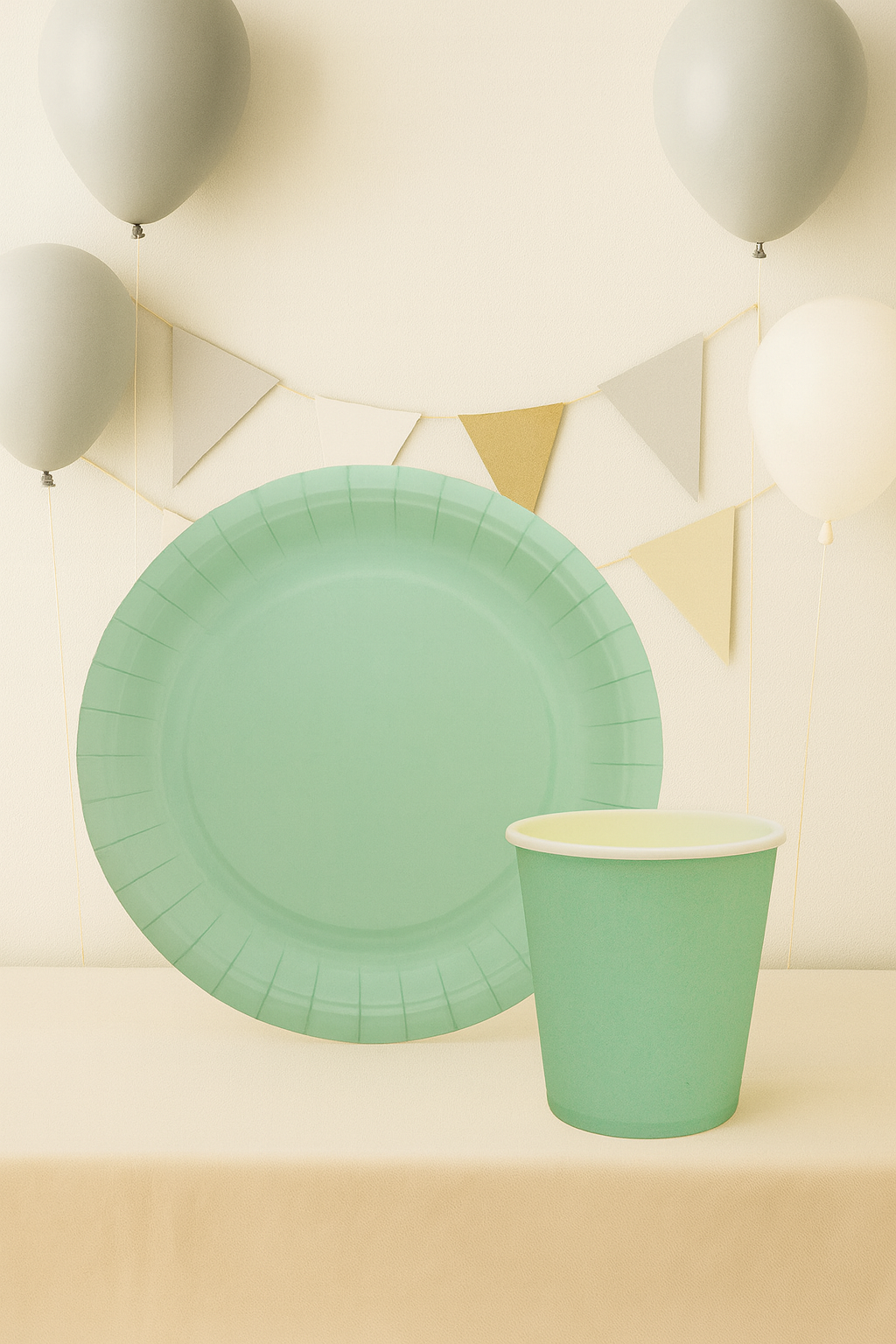 Karton Tabak Bardak Set Doğum Günü Parti Seti Mint Yeşil 8 Adet 