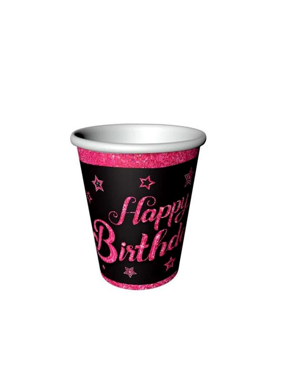 Pink Stars Happy Birthday Yazılı Karton Bardak Doğum Günü Parti Bardağı 8 Adet