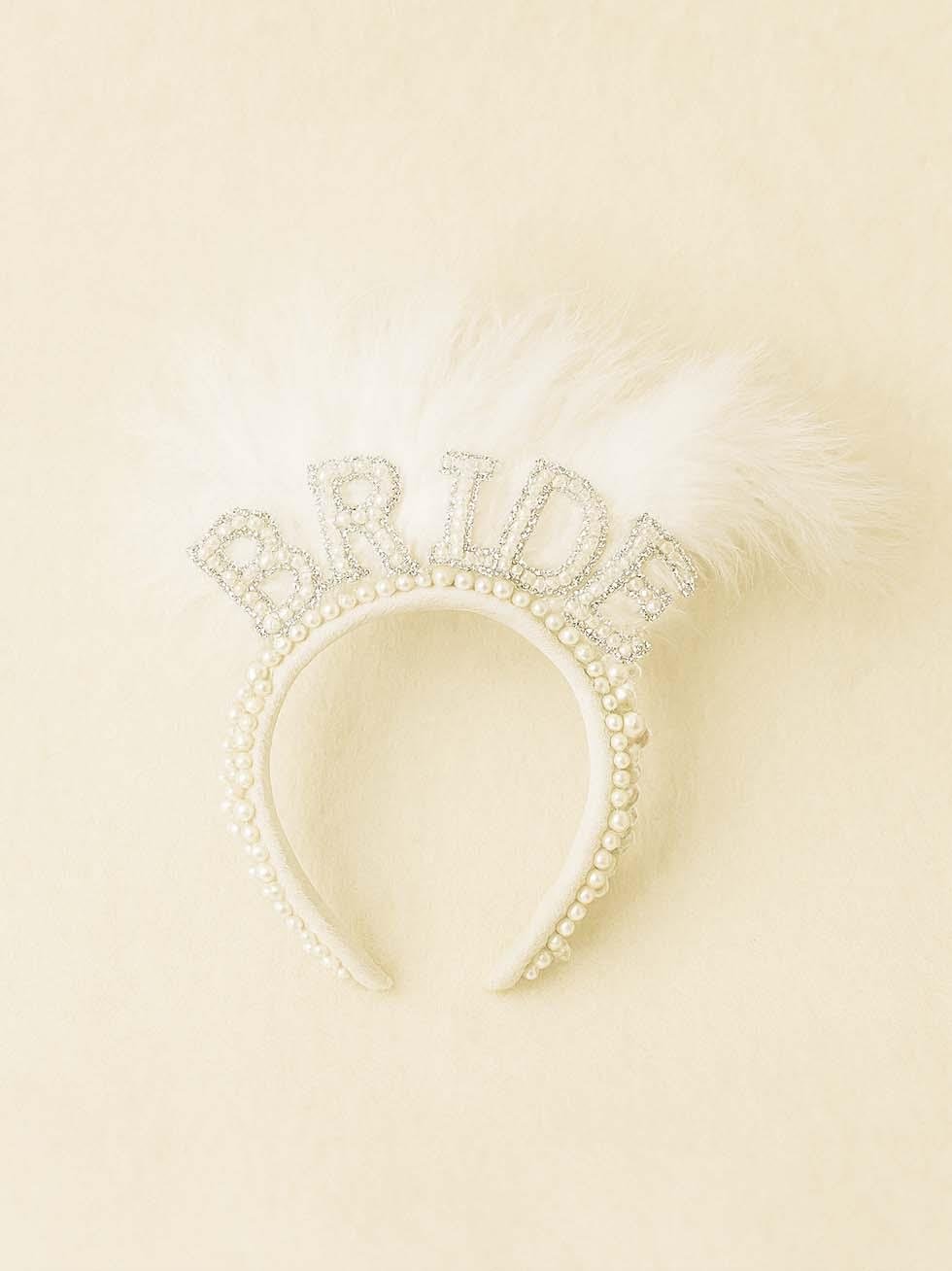 Bride İncili Tüylü Gelin Tacı Bekarlığa Veda Partisi Tacı 