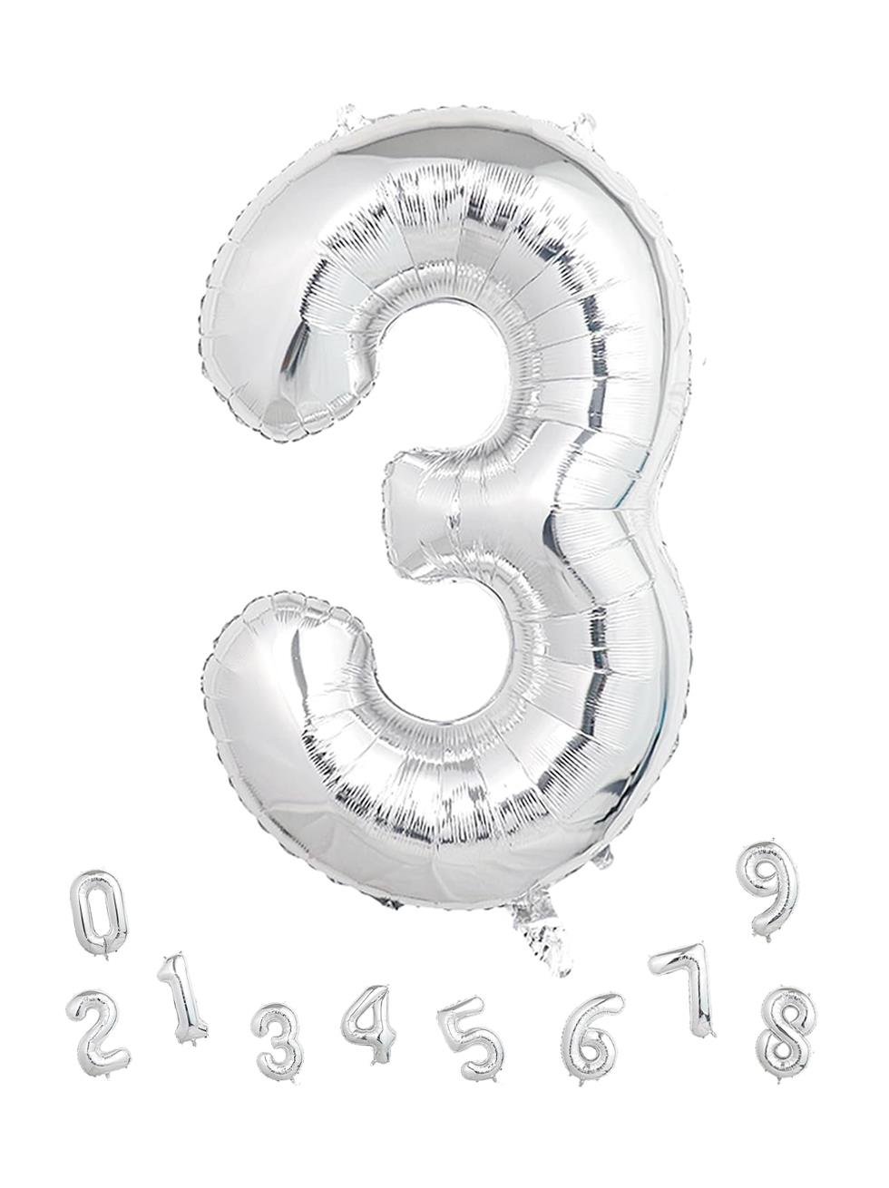 Rakam Folyo Balon 3 Gümüş Renk 100 Cm - 40
