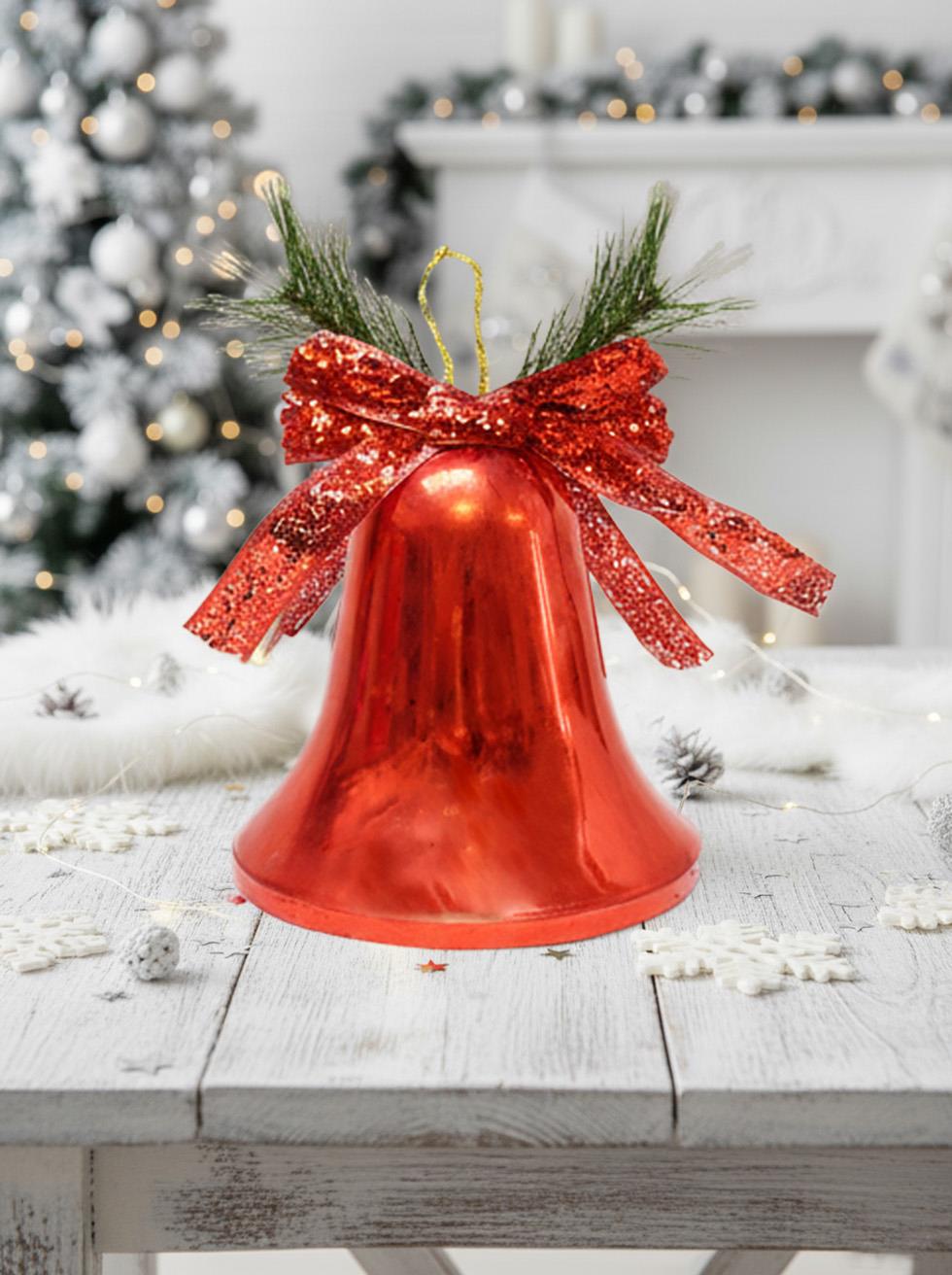 Yılbaşı Dekoru Büyük Boy Kurdeleli Çan Dekoratif Süsleme Aksesuarı 28 cm