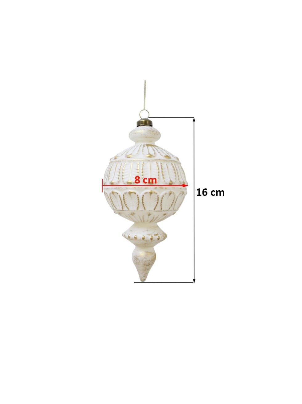 Yılbaşı Ağaç Süsü Retro Altın Eskitme Detaylı Sarkıt Beyaz Gold 16 cm 2'li Set