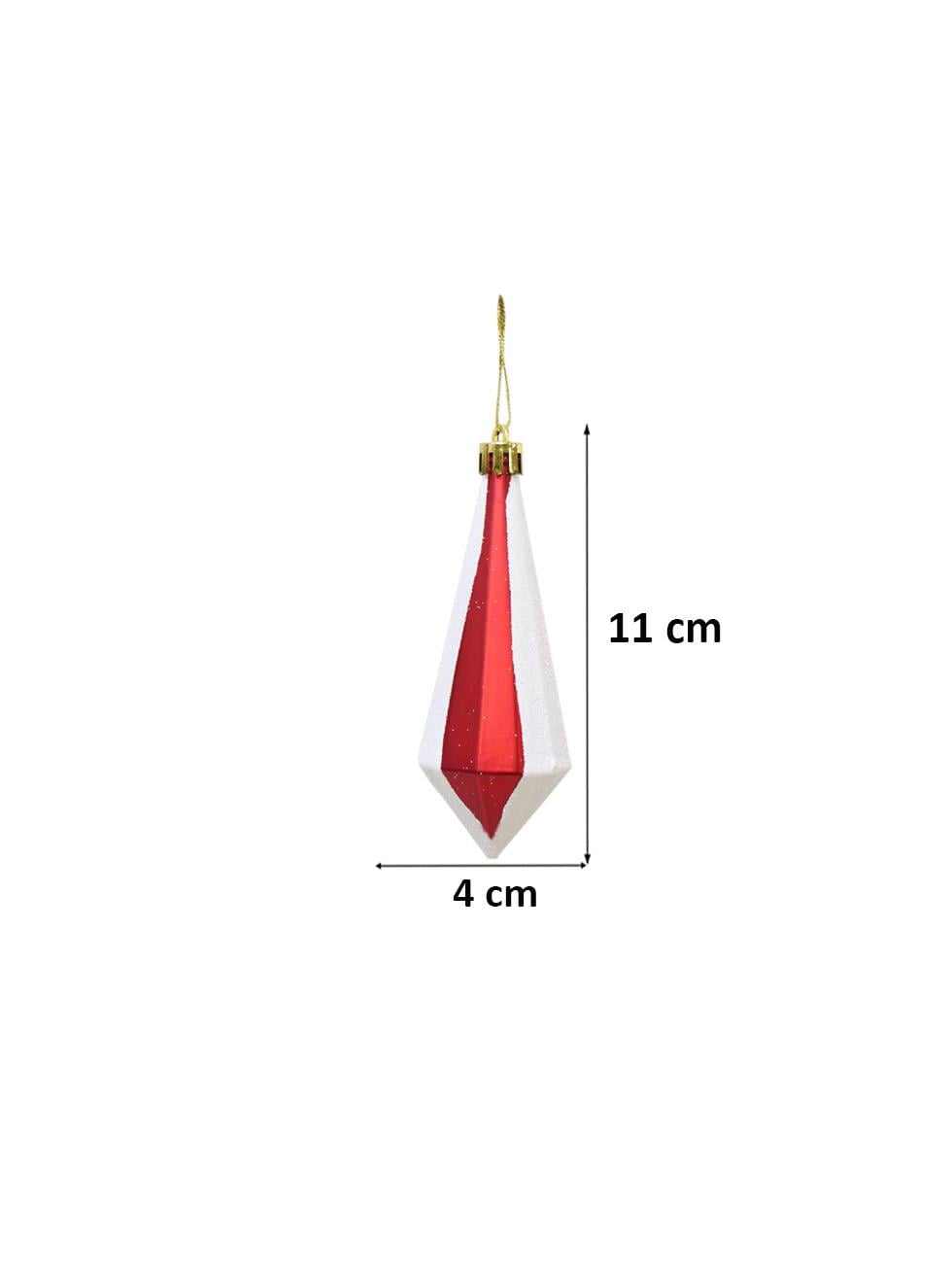 Yılbaşı Ağaç Süsü Kristal Şekilli Kırmızı-Beyaz 11 cm 2'li