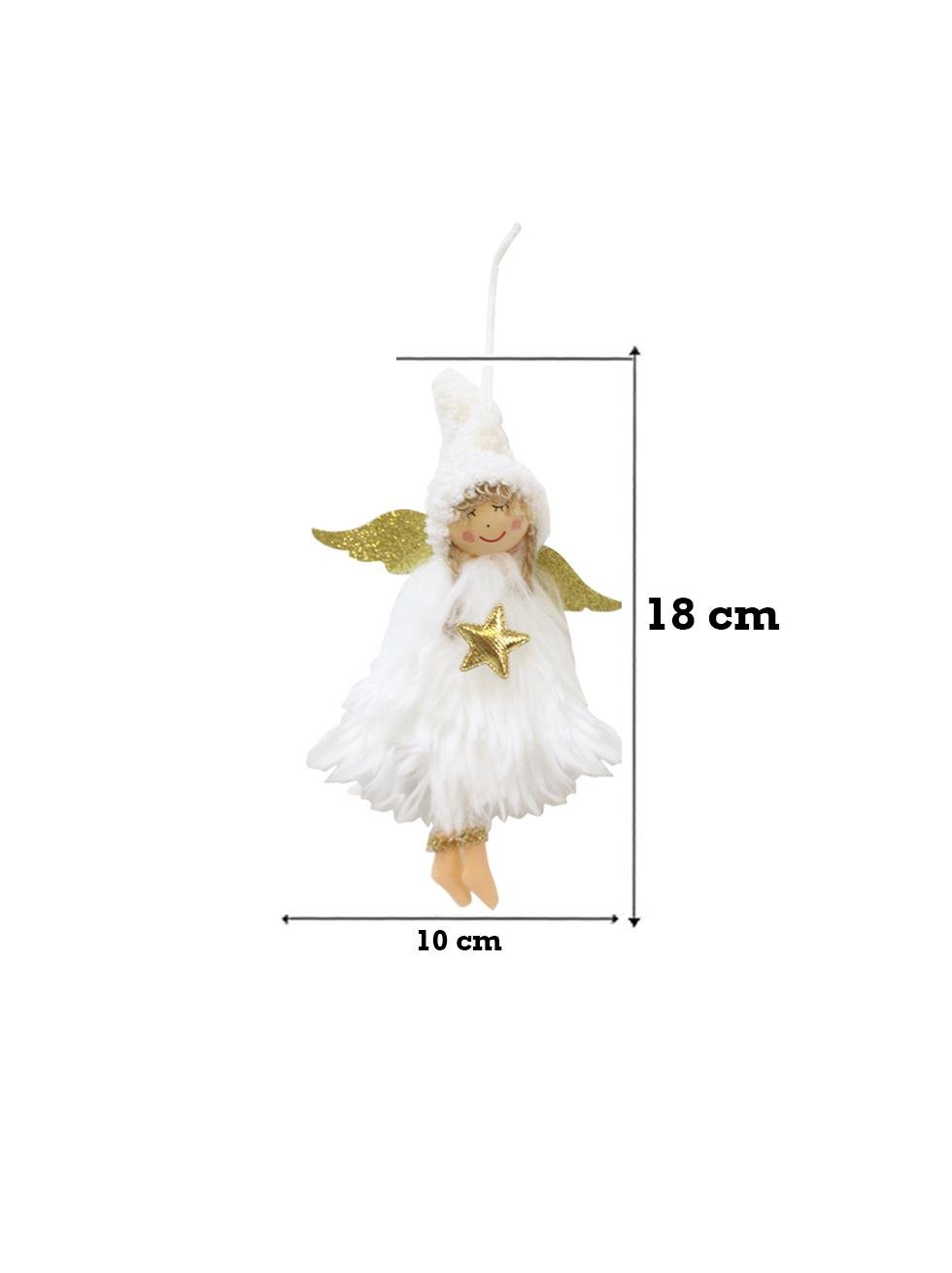 Yılbaşı Ağaç Süsü Melek Kanatlı Peri Kızı Asılabilir Dekoratif Süs Beyaz 18 cm
