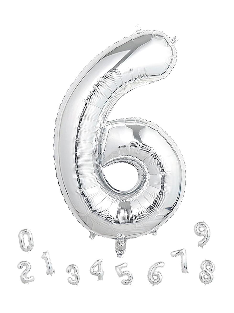 Rakam Folyo Balon 6 Gümüş  Renk 100 Cm - 40