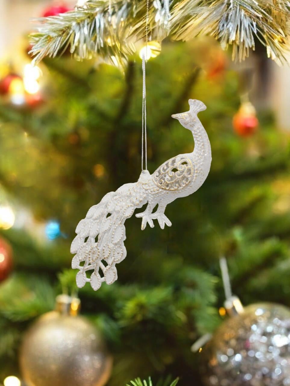 Yılbaşı Ağaç Süsü Tavuskuşu Figürlü Asılabilir Simli Dekoratif Süs 19 cm