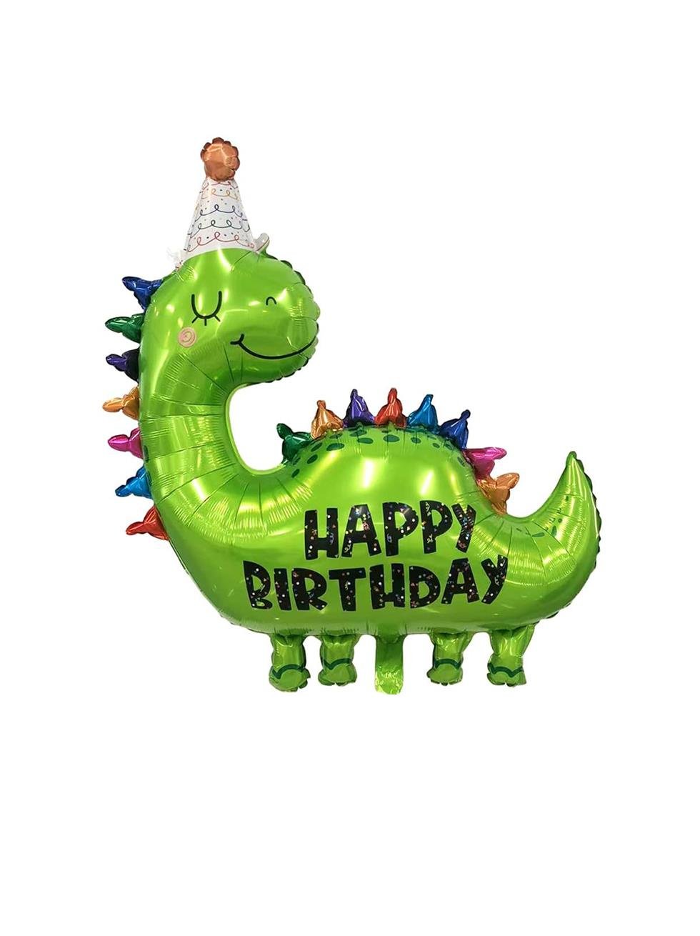 Dinozor Figürlü Folyo Balon Happy Birthday Yazılı Parti Balonu Yeşil 89 cm