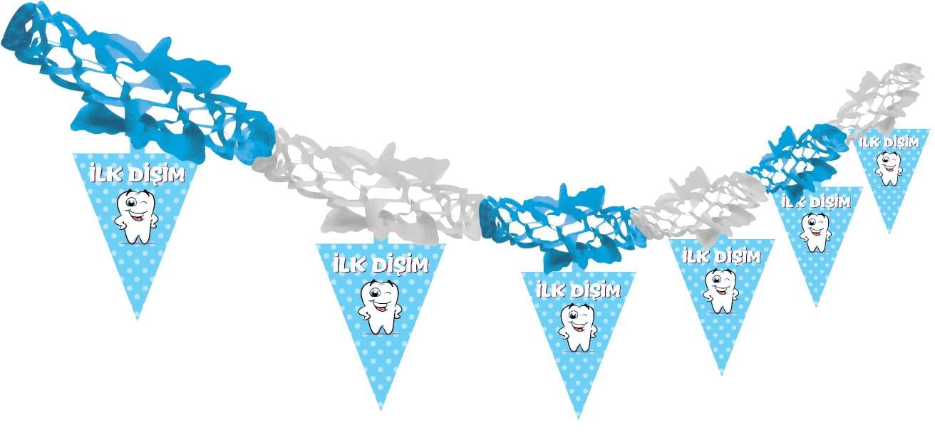 İlk Dişim Kağıt Zincir Asılabilir Parti Süsü Mavi 50'li