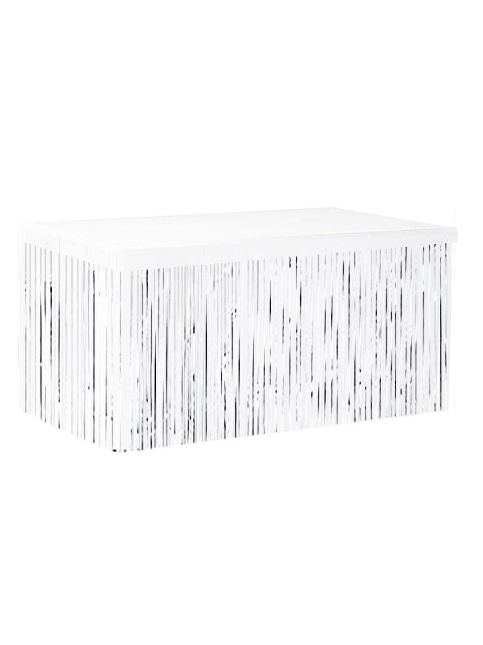 Metalize Masa Eteği Püsküllü Parti Masa Eteği Beyaz