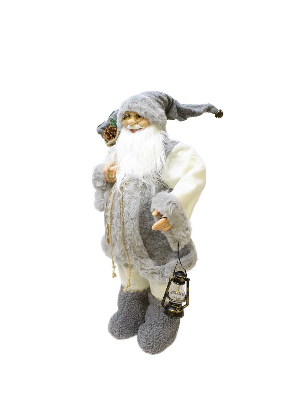 Yılbaşı Dekoru Gri Kürklü Noel Baba Figürlü Süsleme Aksesuarı 60 Cm 
