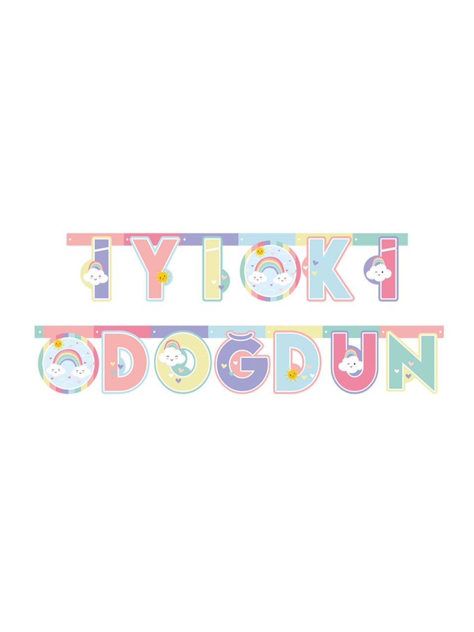 Gökkuşağı Bulut Temalı İyi Ki Doğdun Yazı Banner Asılabilir Doğum Günü Süsü