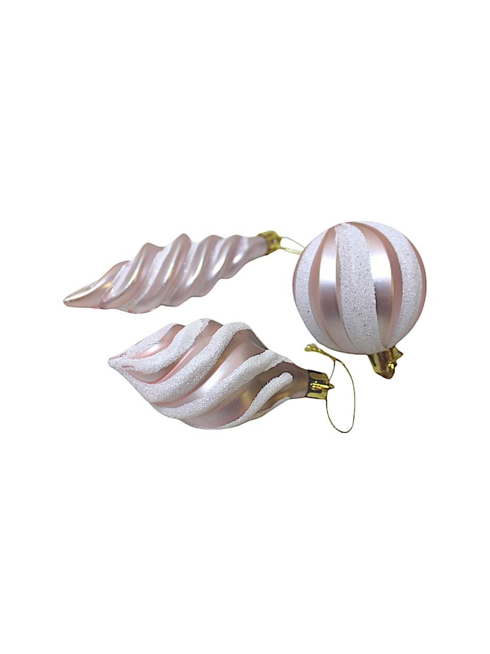 Yılbaşı Ağaç Süsleri Burgulu Karışık Paket Asılabilir Dekoratif Süs 6 cm 3'lü Soft Pembe