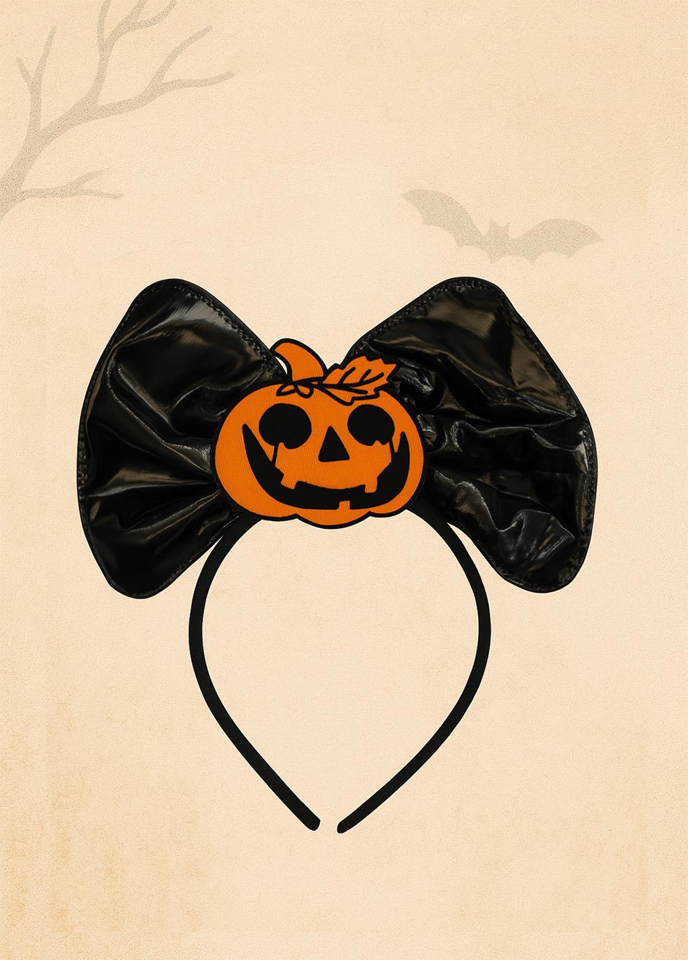 Cadılar Bayramı Fiyonklu Balkabaklı Taç Halloween Parti Aksesuarı Siyah