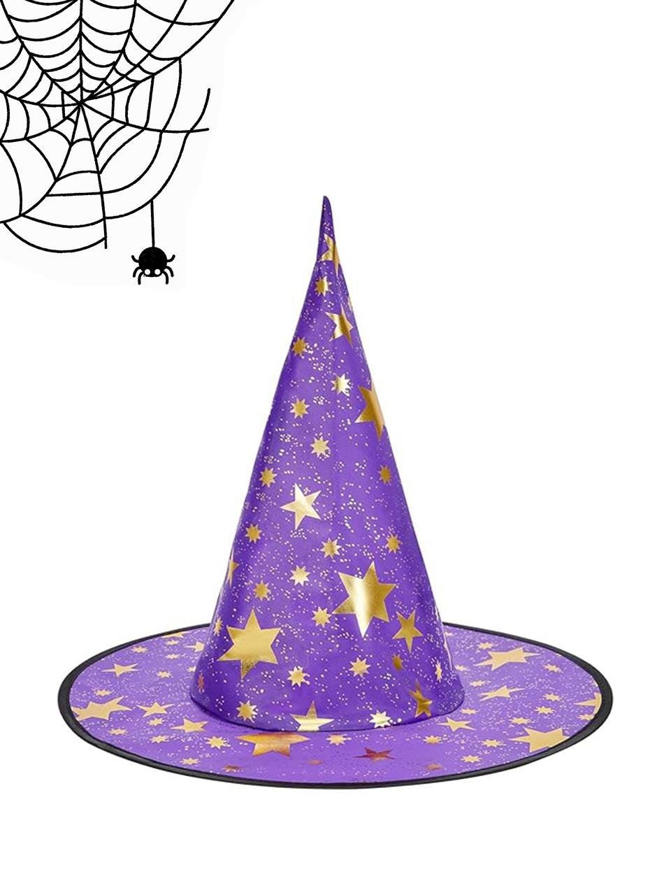 Cadılar Bayramı Desenli Cadı Şapkası Halloween Parti Kostüm Aksesuarı Mor