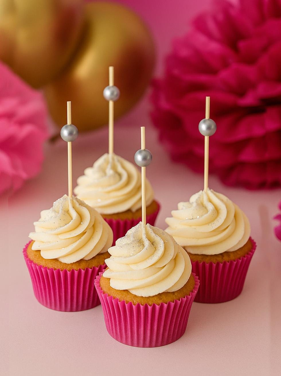 İncili Kürdan Süslü Dekoratif Cupcake Kokteyl Kürdanı Gümüş 12'li