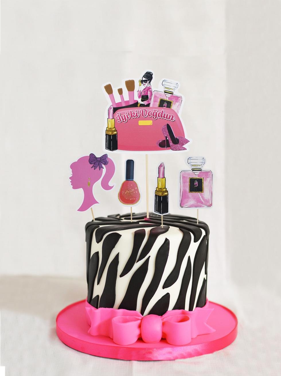 Pink Star Temalı Süslü Kürdan İyi Ki Doğdun Pasta Süsü Cupcake Kürdanı 5'li 
