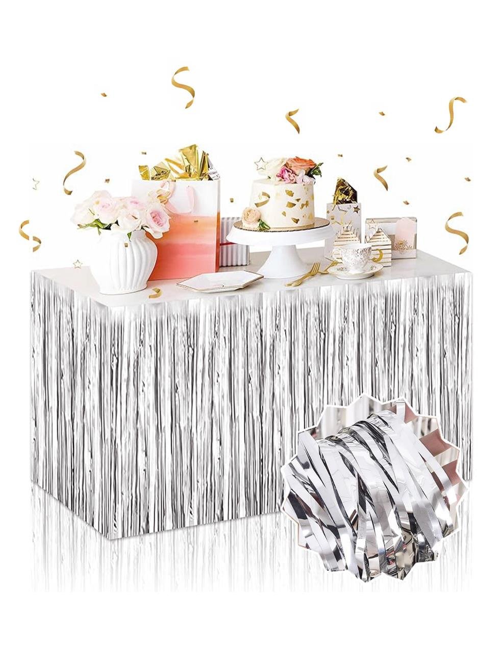 Metalize Parti Masa Eteği Masa Dekoru Gümüş
