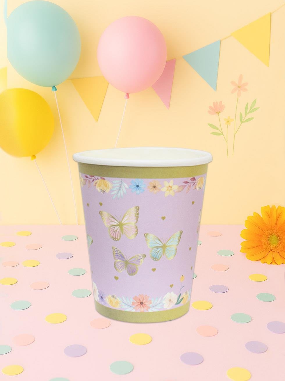 Kelebek Temalı Bardak Karton Doğum Günü Bardağı 8'li