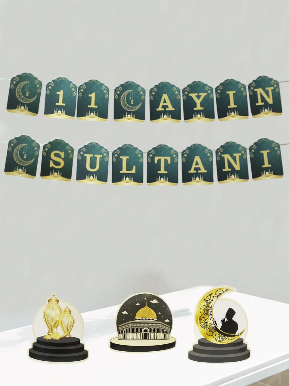 11 Ayın Sultanı Yazı Ramazan Süsleri Asılabilir Kağıt Süs