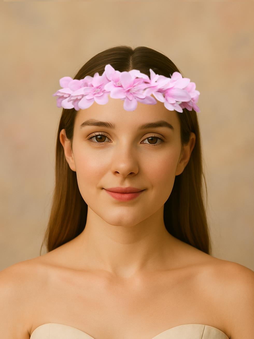 Bride Duvaklı Taç Bekarlığa Veda Parti Tacı Pembe Çiçekli