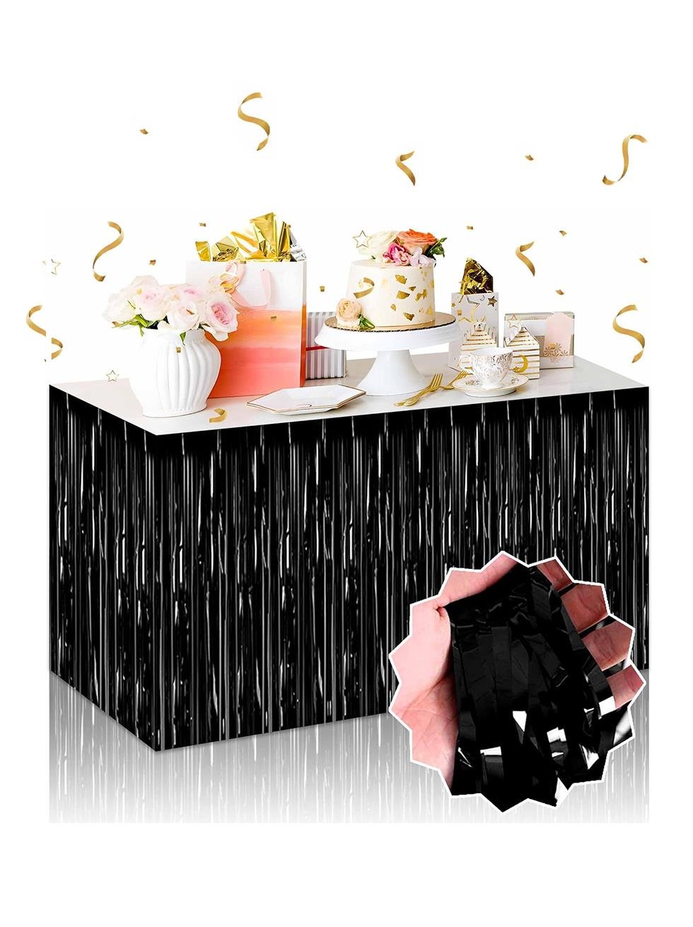 Metalize Parti Masa Eteği Masa Dekoru Siyah