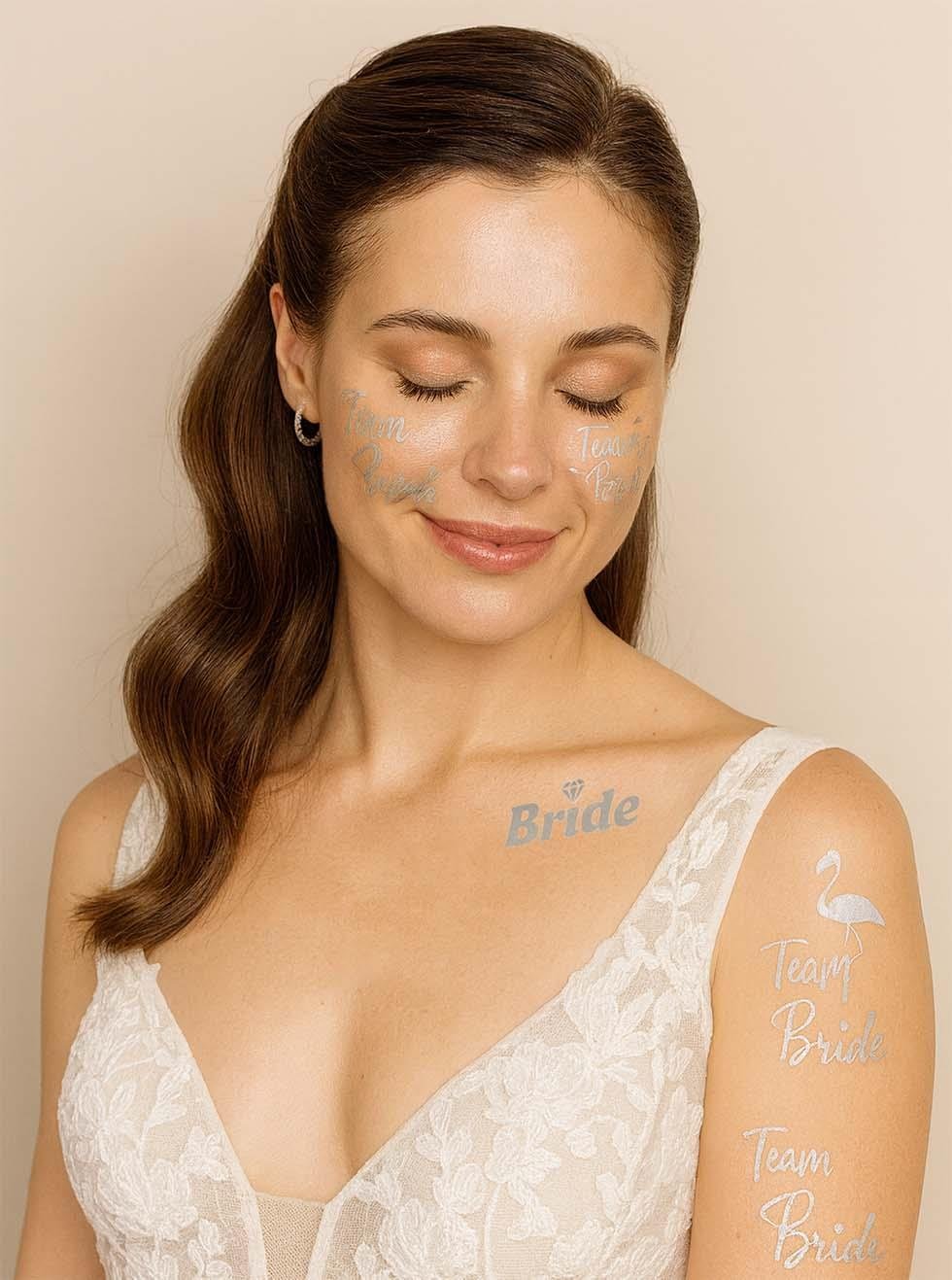 Bekarlığa Veda Partisi Karışık Dövme Seti Bride Team Bride Dövme Gümüş 12'li