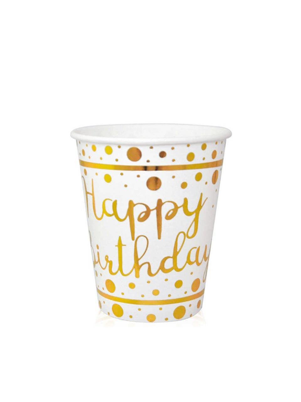 Gold Happy Birthday Varak Baskılı Beyaz Bardak