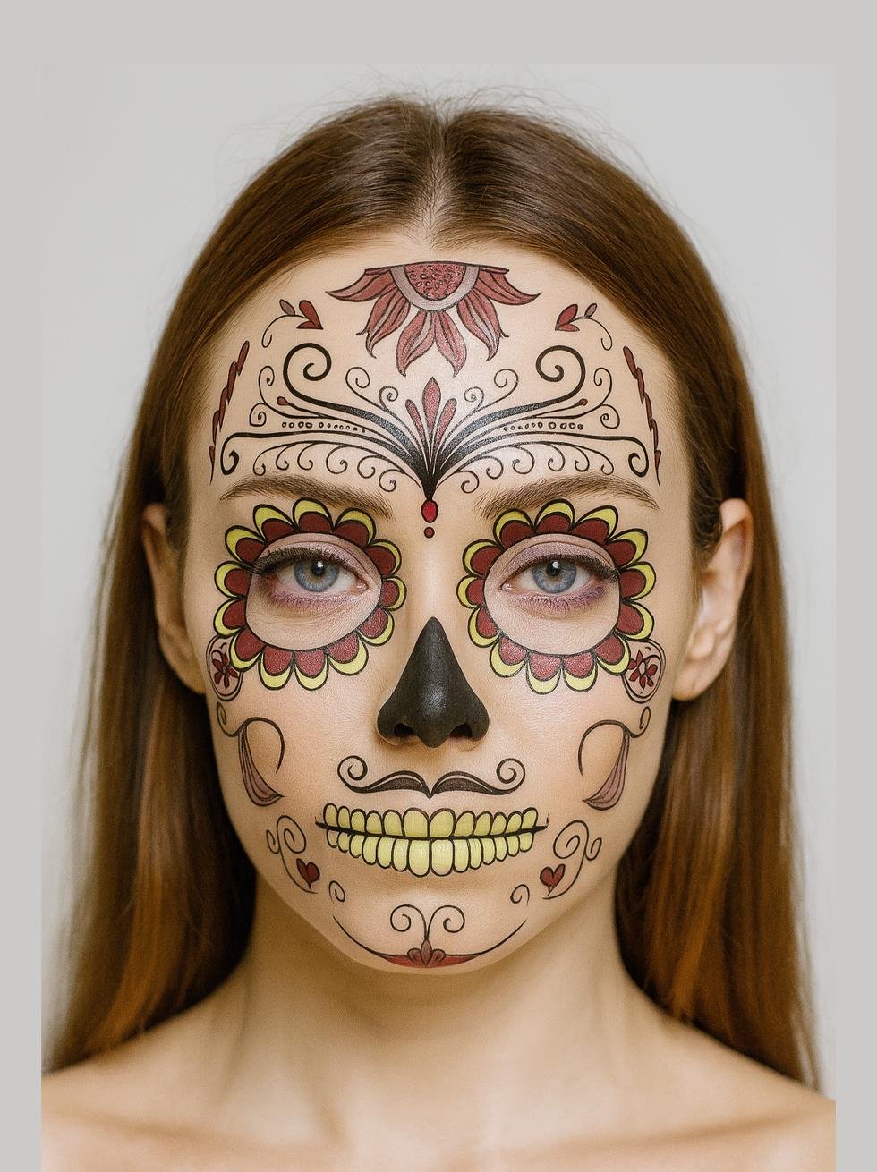 Cadılar Bayramı Yüz Dövmesi Halloween Parti Aksesuarı Kırmızı