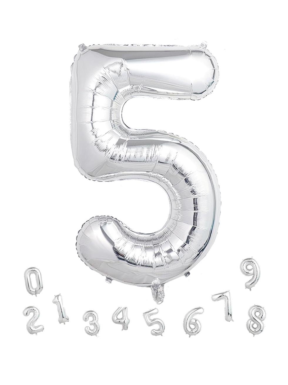 Rakam Folyo Balon Doğum Günü Parti Balonu 5 Gümüş Renk 86 cm 34 inc
