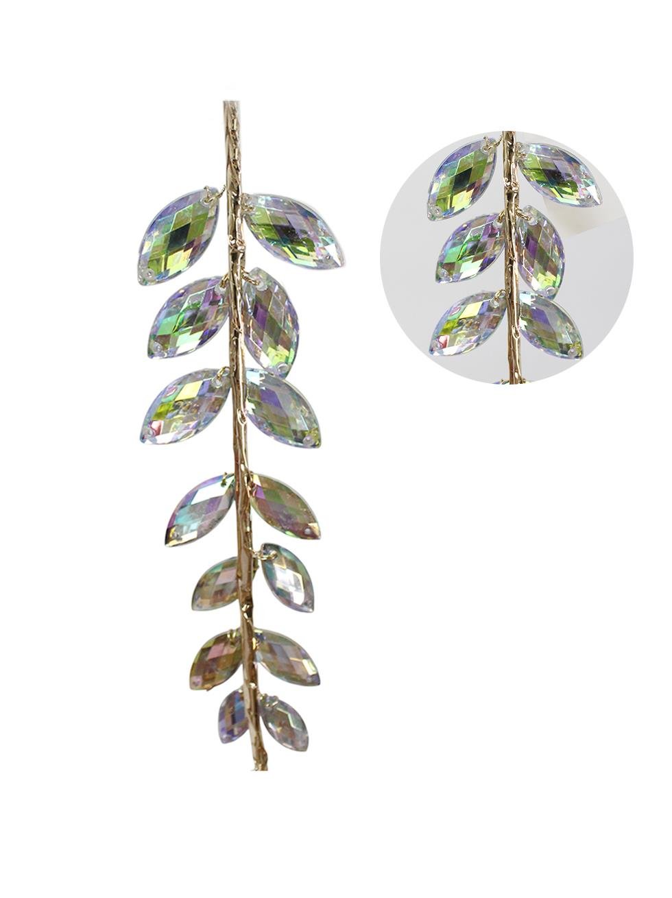 Yılbaşı Ağaç Süsü Lüks Işıltı Kristal Yaprak Dal Dekoratif Süs 30 cm