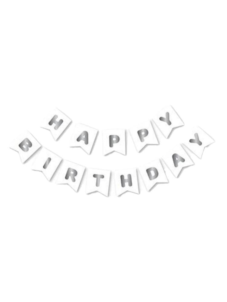 Happy Birthday Yazı Doğum Günü Banner Beyaz Gümüş