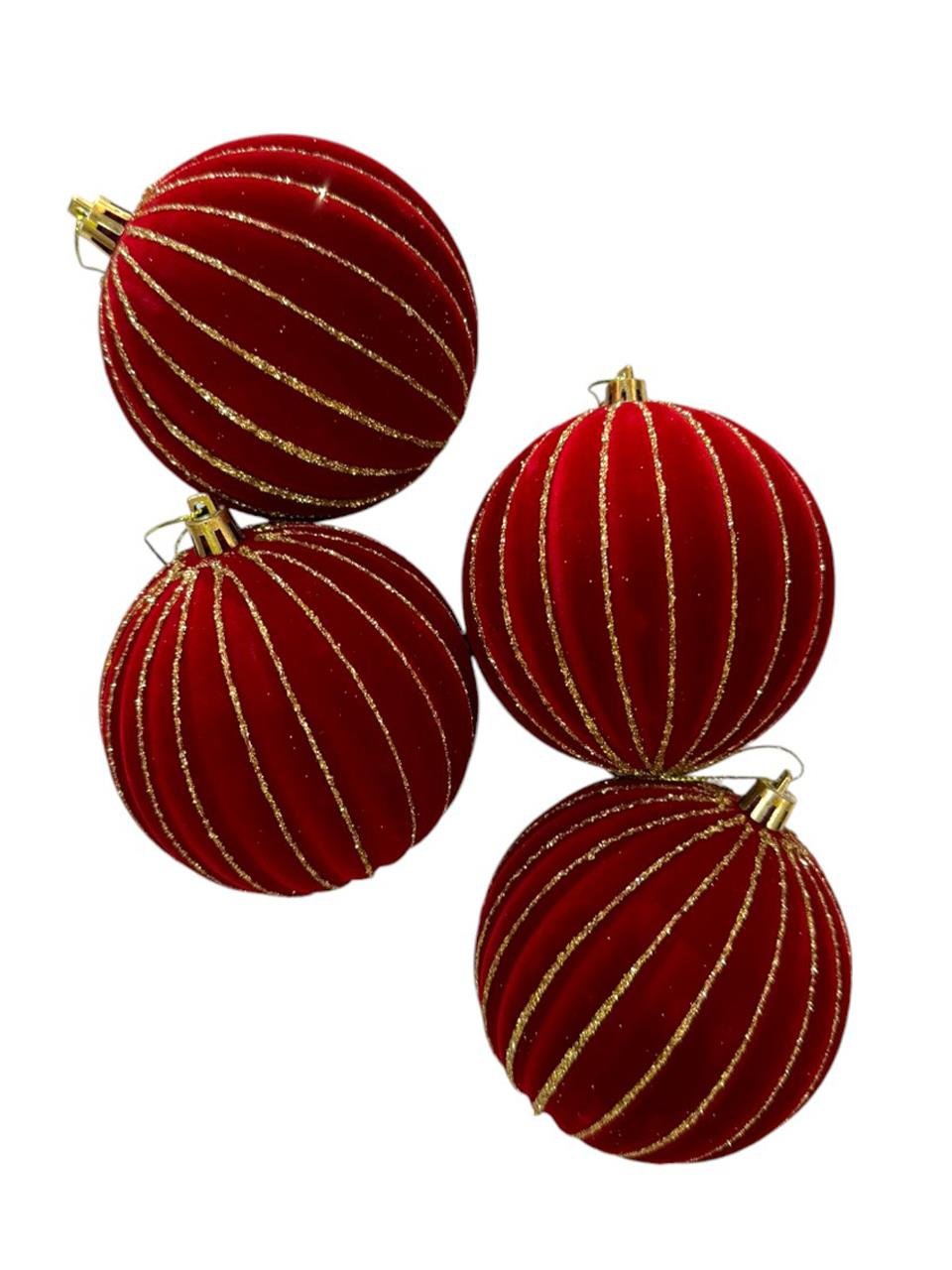 Yılbaşı Topları Altın Simli Kadife Desenli Çam Ağacı Süsleri Bordo 12 cm 4'lü
