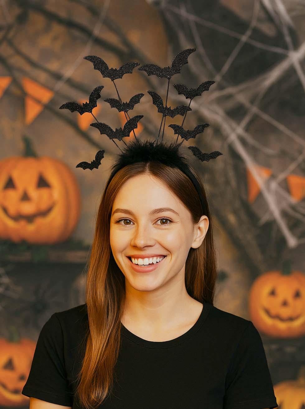 Halloween Parti Tacı Yarasa Figürlü Cadılar Bayramı  Aksesuarı Siyah