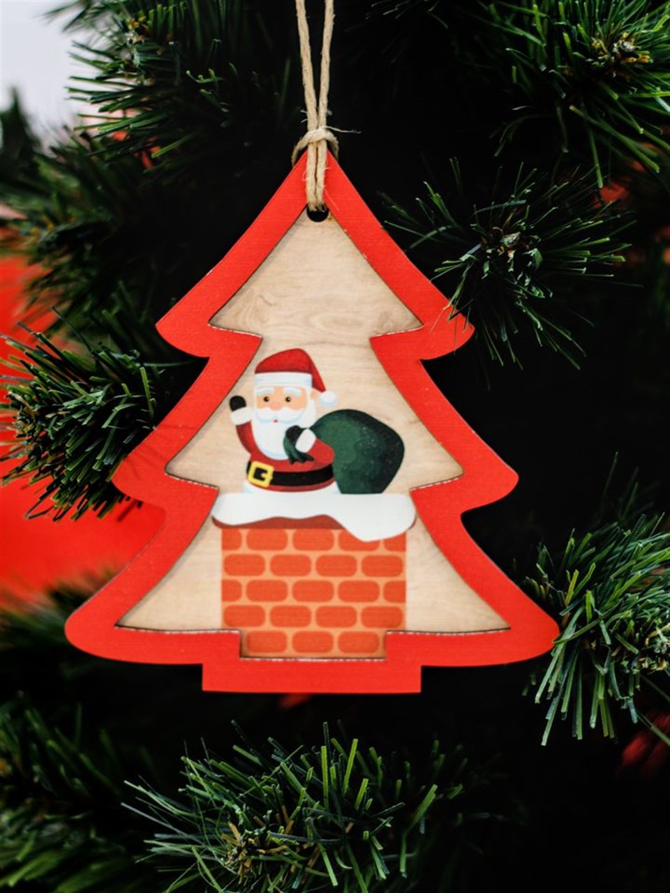 Ahşap Noel Babalı Çam Ağacı 10x11x0.8 Cm