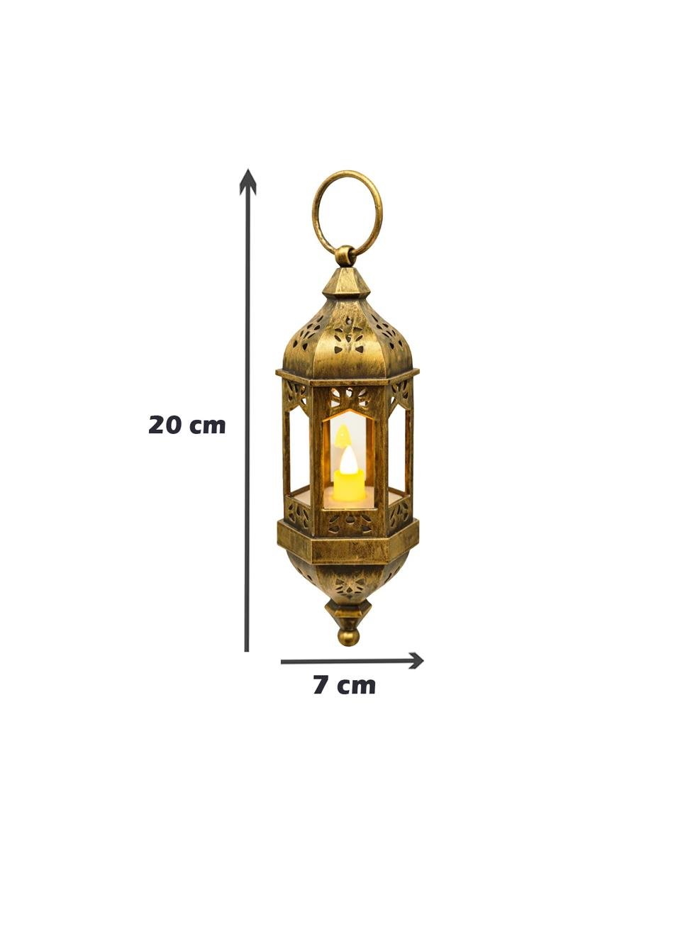 Asılabilir Ramazan Temalı Led Işıklı Pilli Dekoratif Fener – Eskitme Altın 20 cm - Ramazan Bayramı | Parti Adresi