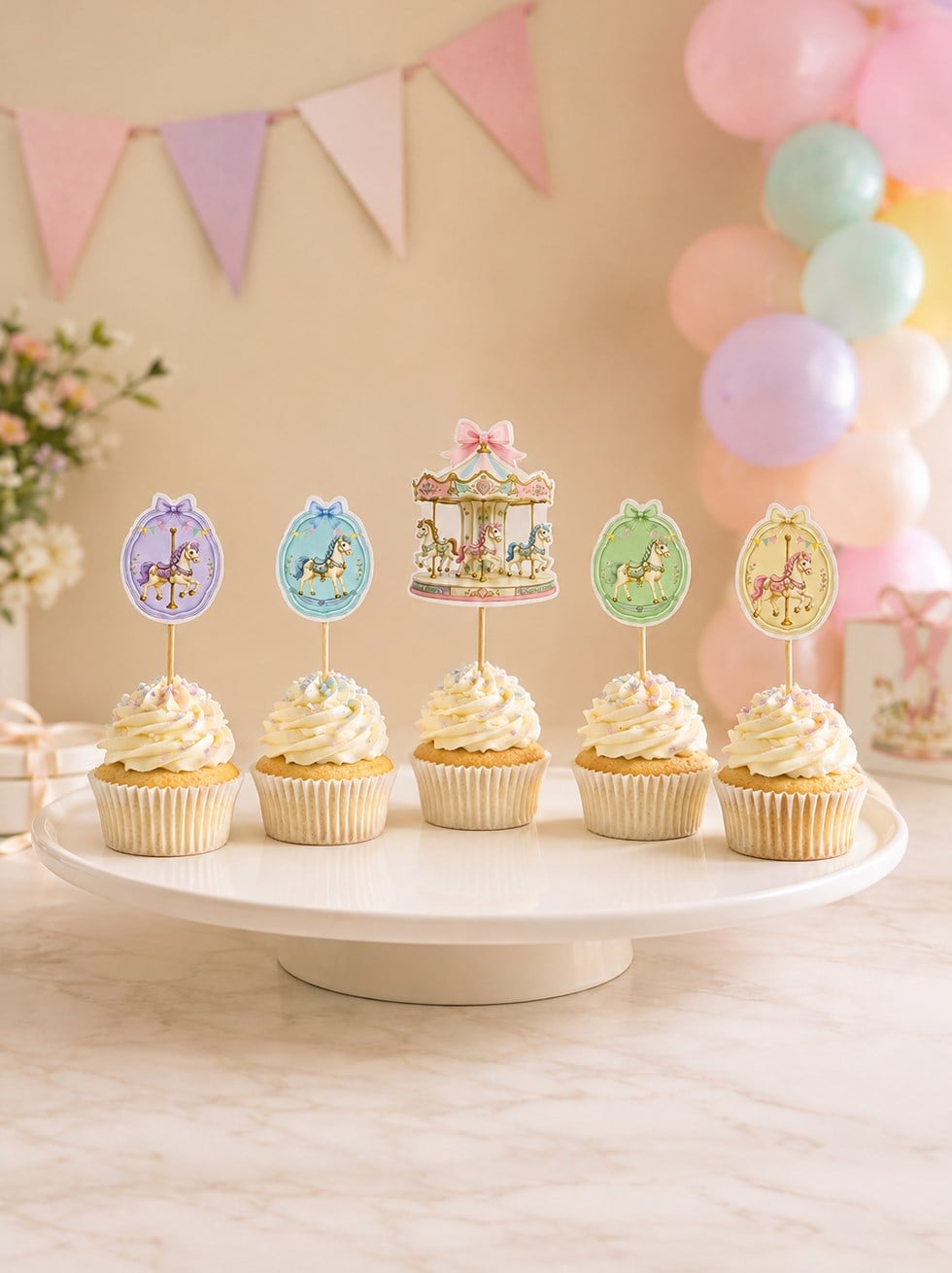 Atlı Karınca Temalı Cup Cake Kürdanı – Doğum Günü Sunum Dekoru 10'lu - Pastel Atlı Karınca Teması | Parti Adresi