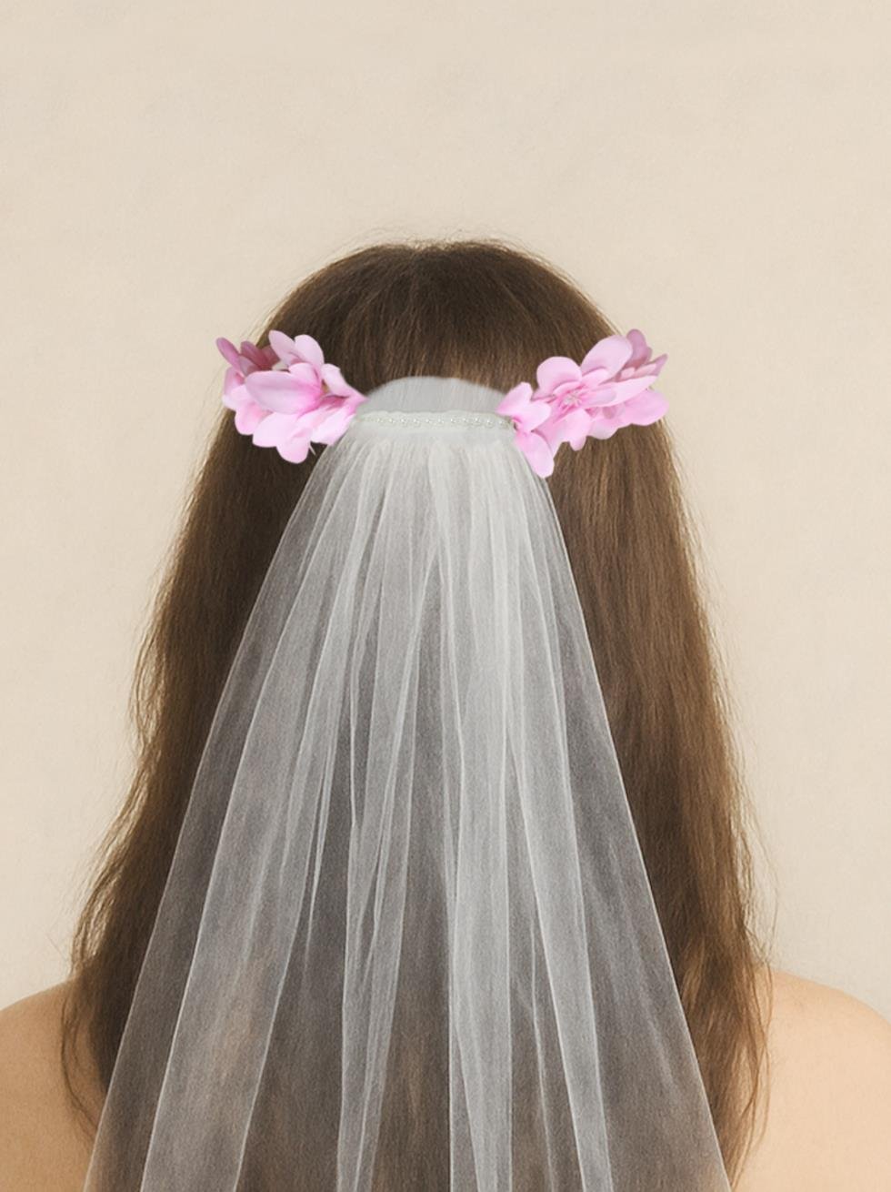 Bride Duvaklı Taç Bekarlığa Veda Parti Tacı Pembe Çiçekli