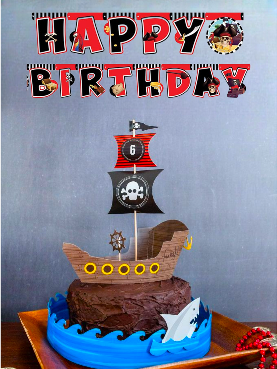 Korsan Temalı Happy Birhtday Yazı Banner Doğum Günü Parti Süsü