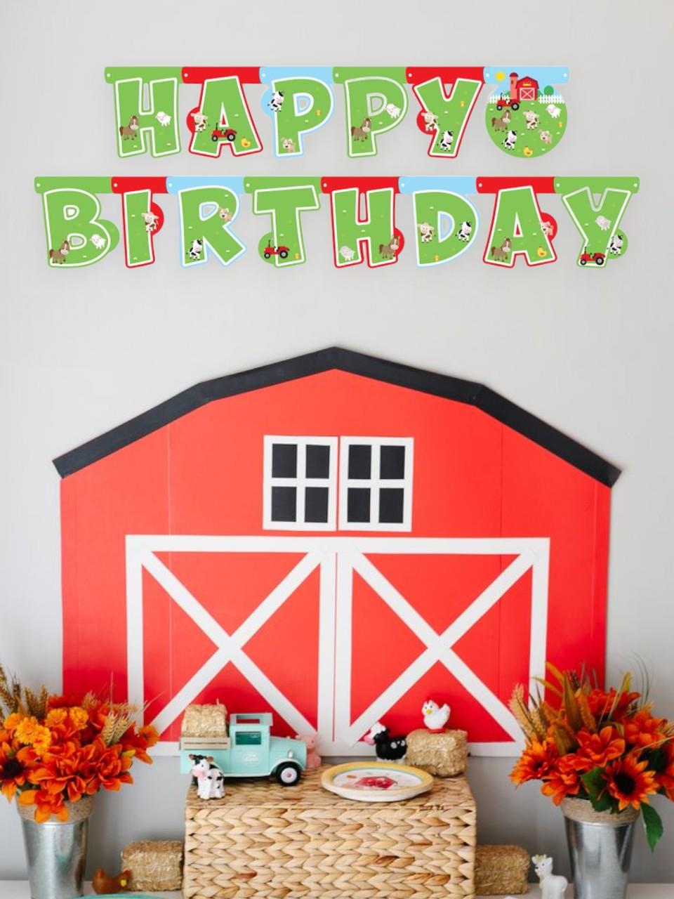 Çiftlik Hayvanları Temalı Happy Birhtday Yazı Banner Doğum Günü Parti Süsü