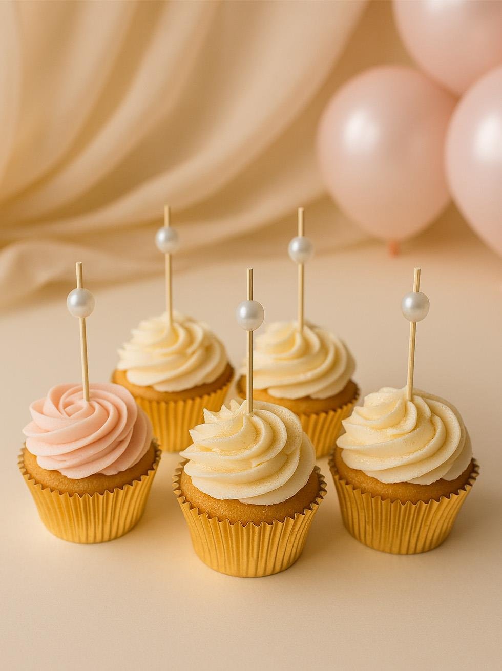 İncili Kürdan Süslü Dekoratif Cupcake Kokteyl Kürdanı Beyaz 12'li