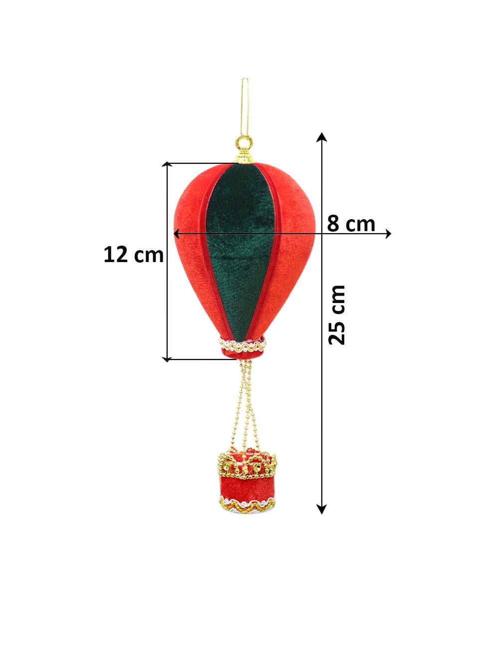 Balon Figürlü Yılbaşı Ağaç Süsü Kadife Yeni Yıl Dekorasyonu Yeşil Kırmızı 25 cm - Ağaç Süsleri - Asmalı Süsler | Parti Adresi