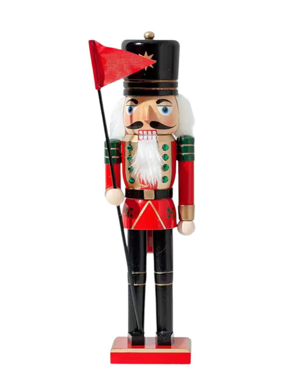 Yılbaşı Dekor Süsü Fındıkkıran Kurşun Asker Bayraklı 25 cm Kırmızı Siyah