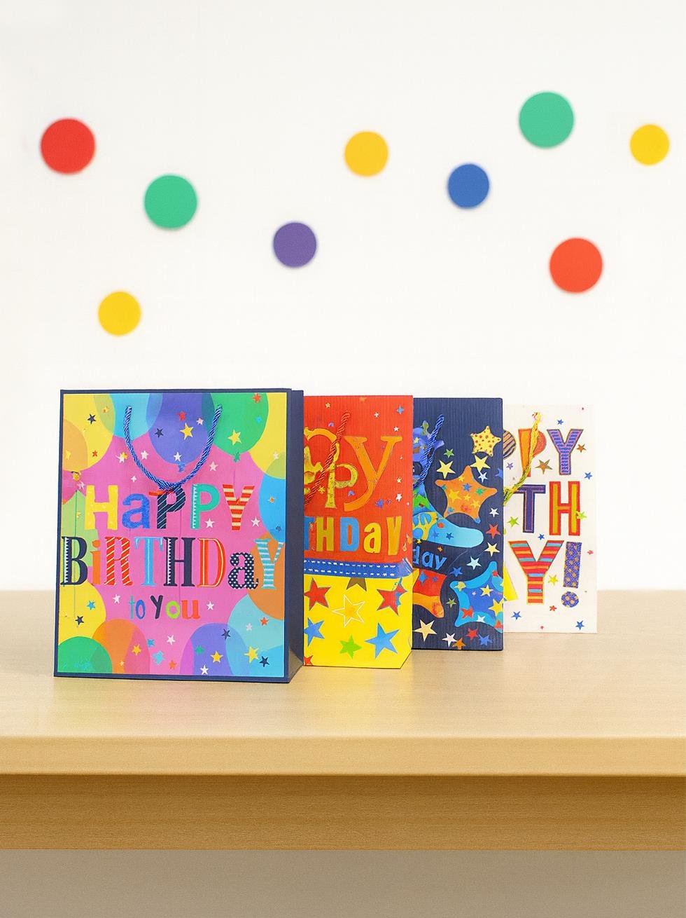Karton Çanta Happy Birthday Yazılı Alışveriş Çantası Hediye Çantası Lacivert 22 cm