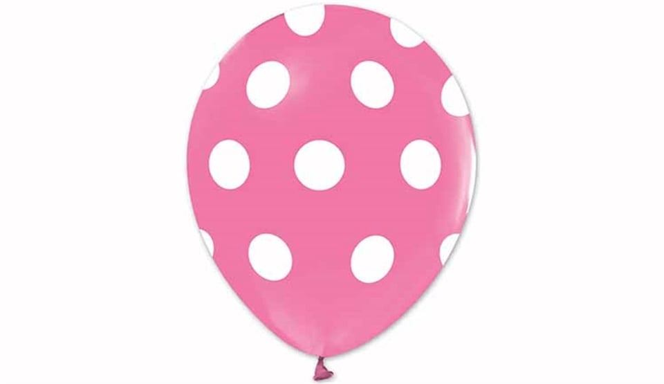 Beyaz Puantiye Baskılı Pembe Balon 10 Lu