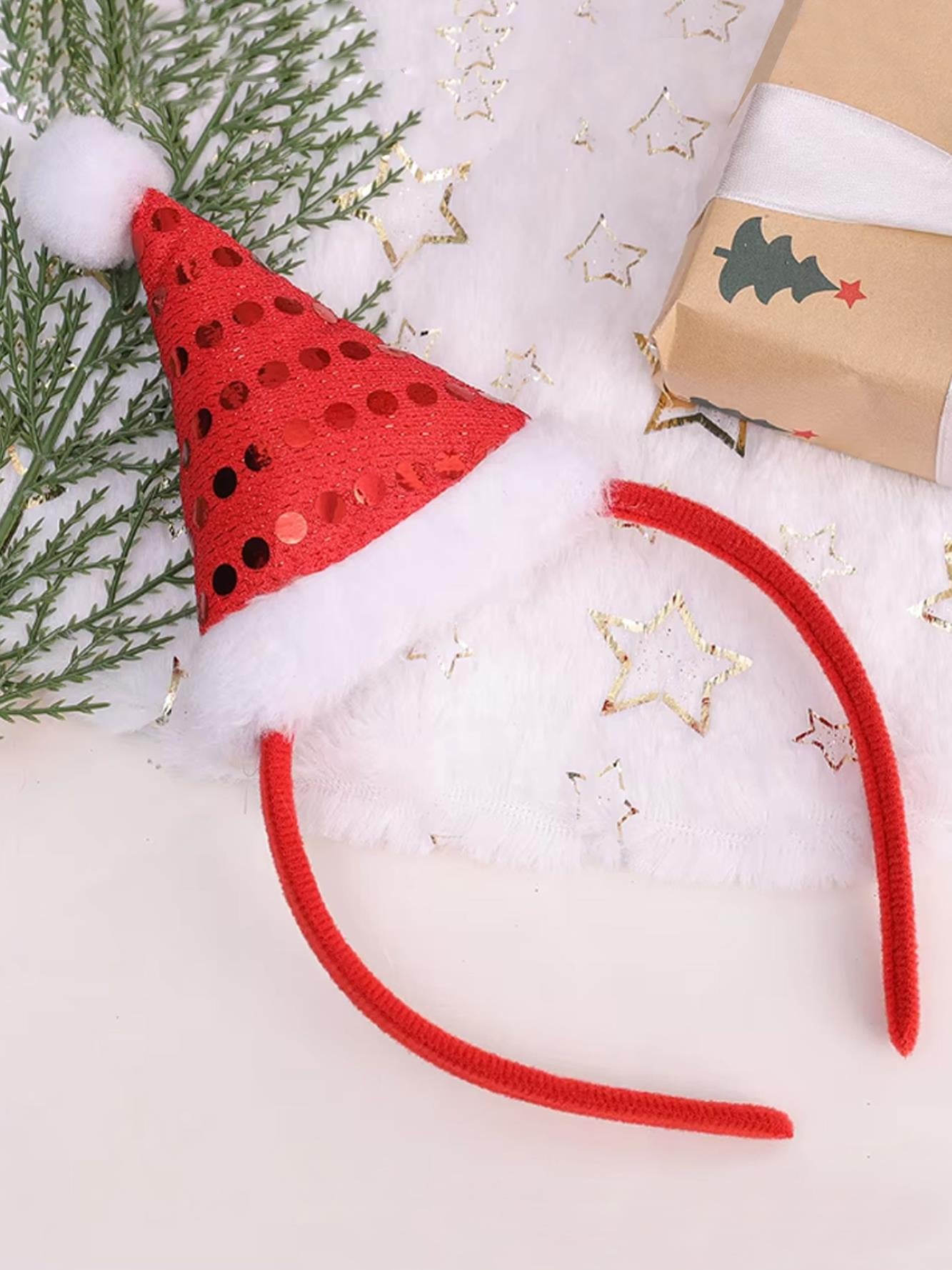 Yılbaşı Parti Tacı Kırmızı Pullu Noel Şapkalı Taç