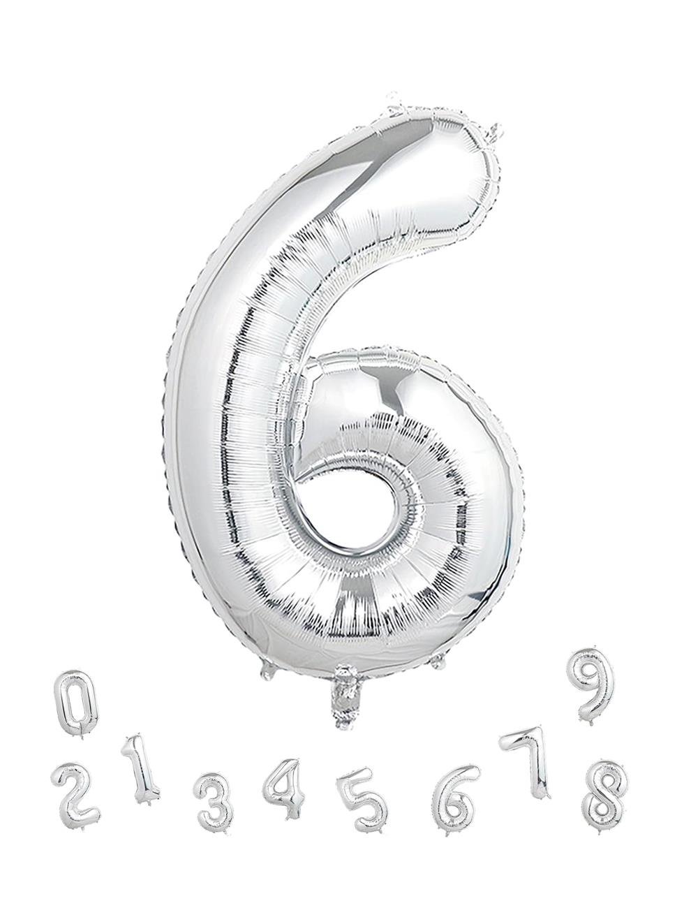 Rakam Folyo Balon Doğum Günü Parti Balonu 6 Gümüş Renk 86 cm 34 inc