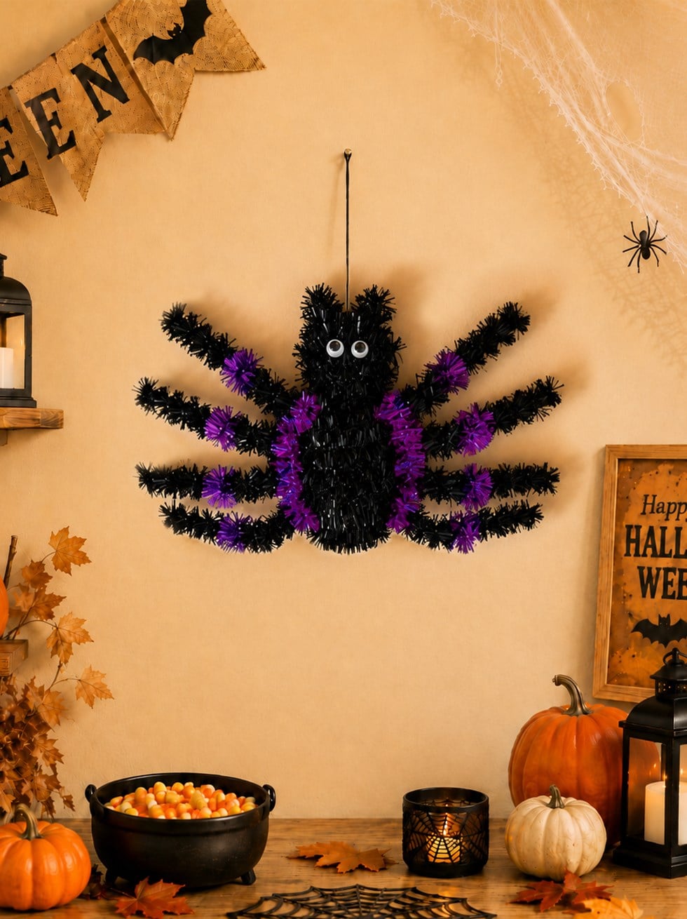Cadılar Bayramı Asılabilir Örümcek Süs – Halloween Parti Dekoru Siyah Mor 35x20 cm - Örümcekler ve Dekor Örtüleri | Parti Adresi