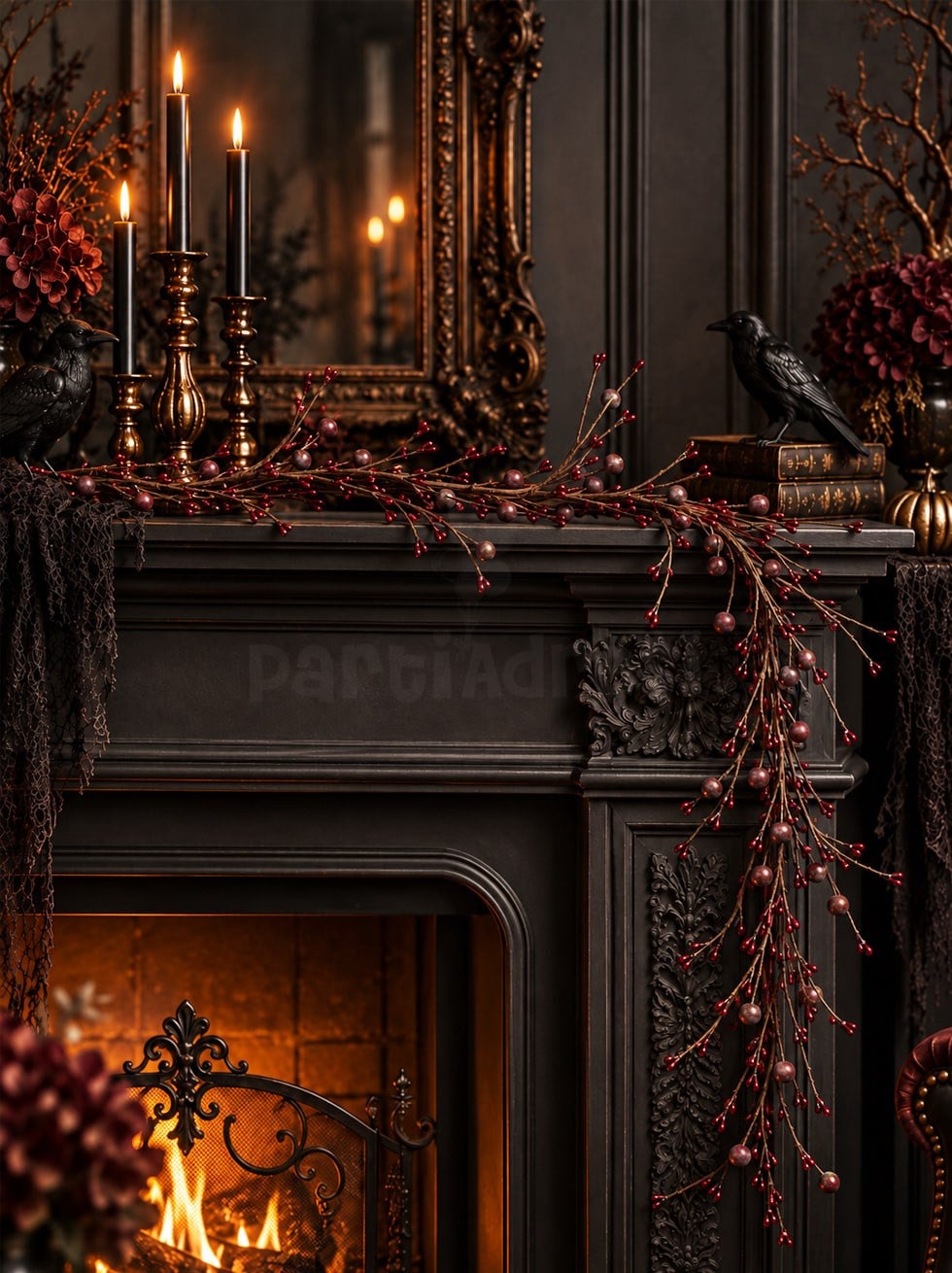Cadılar Bayramı Bordo Berry Garland – Şömine ve Kapı Dekoru 150 cm - Halloween Kapı Süsü & Dekoratif Süsler | Parti Adresi
