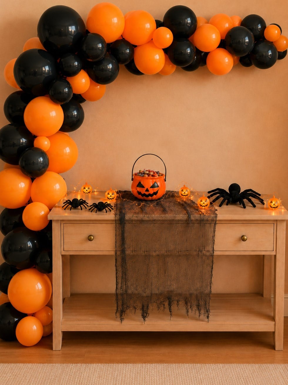 Cadılar Bayramı Dekor Seti  – Balonlu Örümcekli Led Işıklı Parti Süsleme Seti - Halloween Setler ve Folyo Balon | Parti Adresi